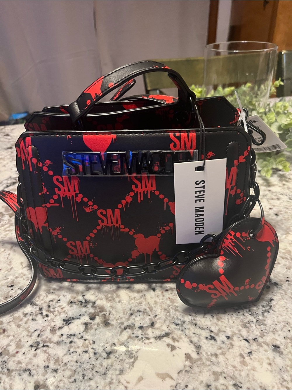 🖤❤️ Steve Madden Black & Red Splatter Print Bevelin Satchel